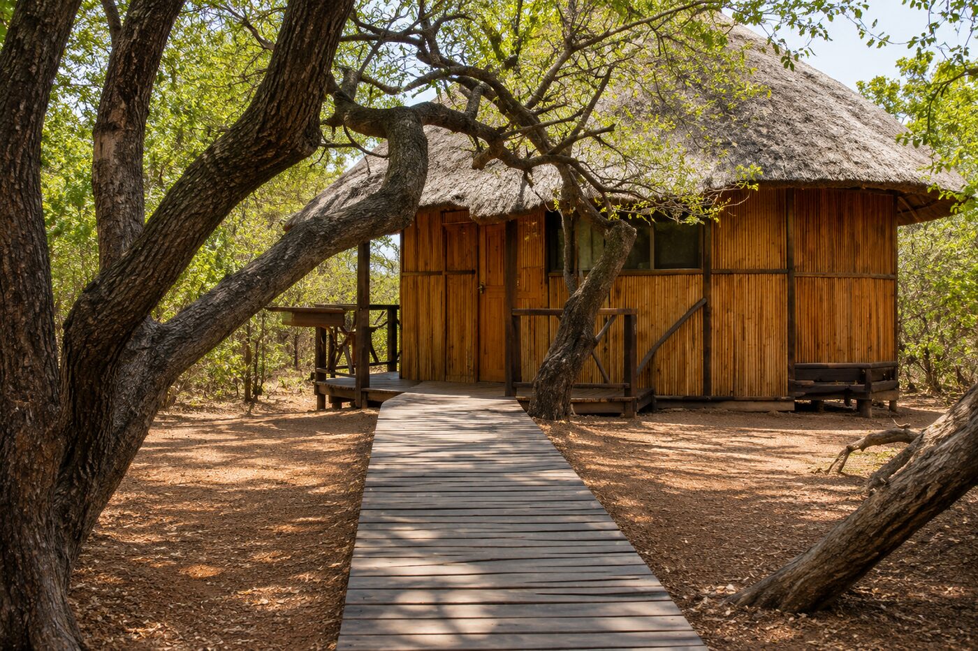 Thatched roof exterior of Nhlonhlela Bush Lodge